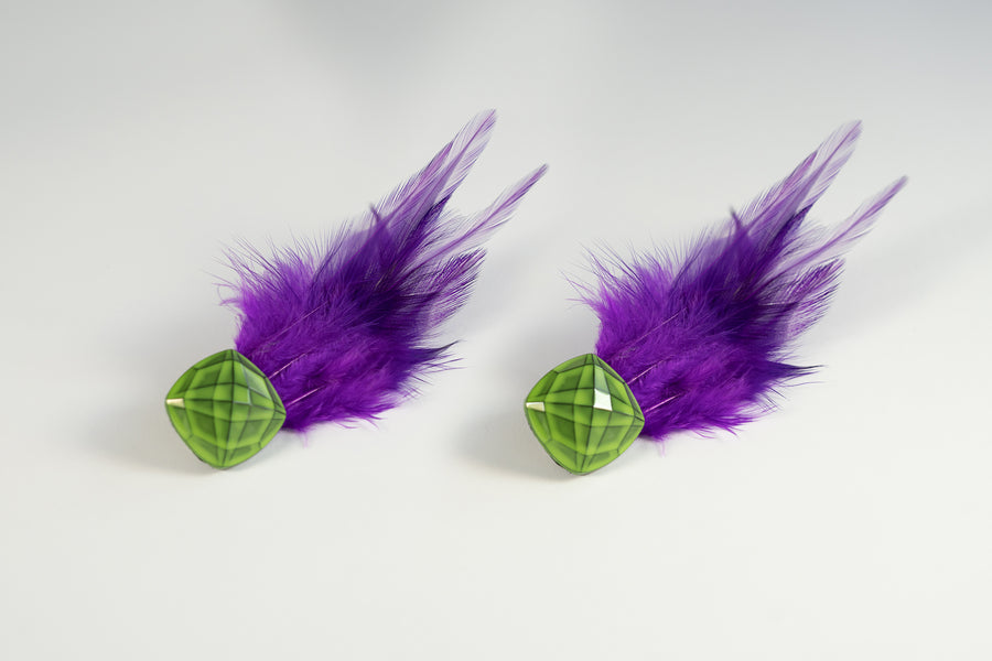 Kelly purple feather pin earrings