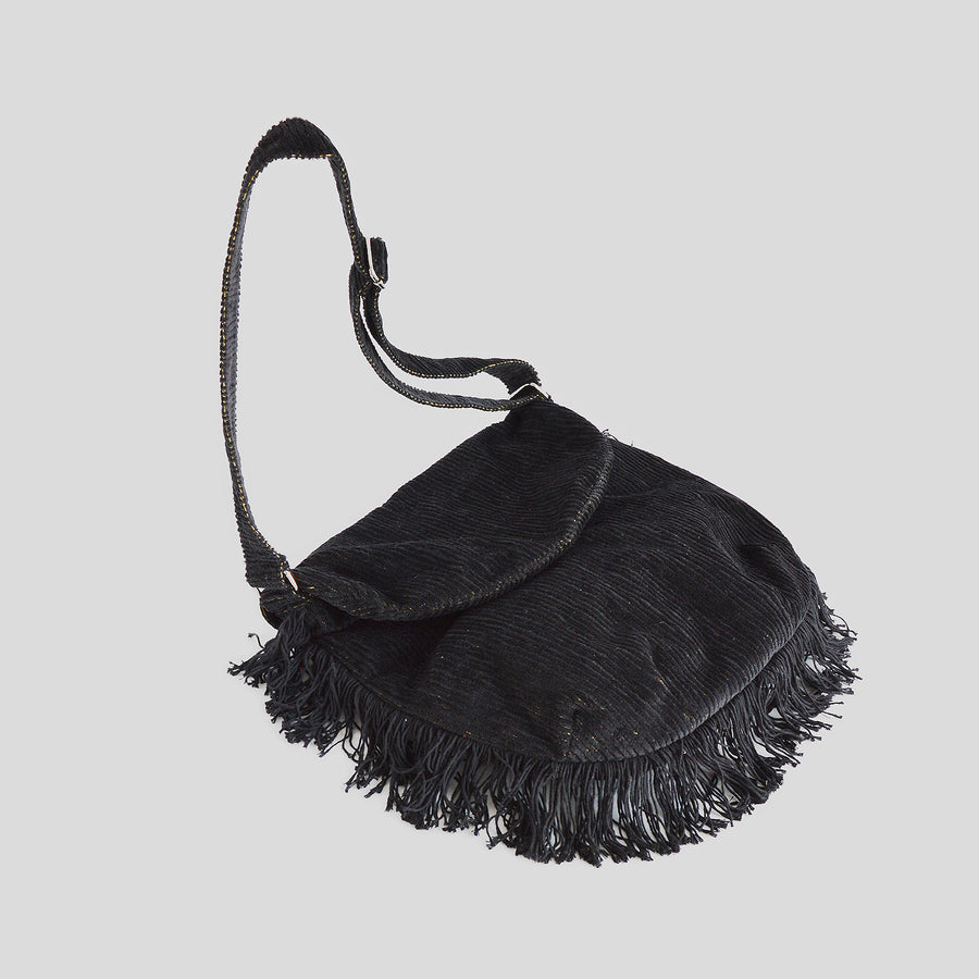 Corduroy black velvet cross bag