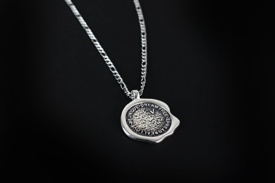 Authentication stamp silver necklace