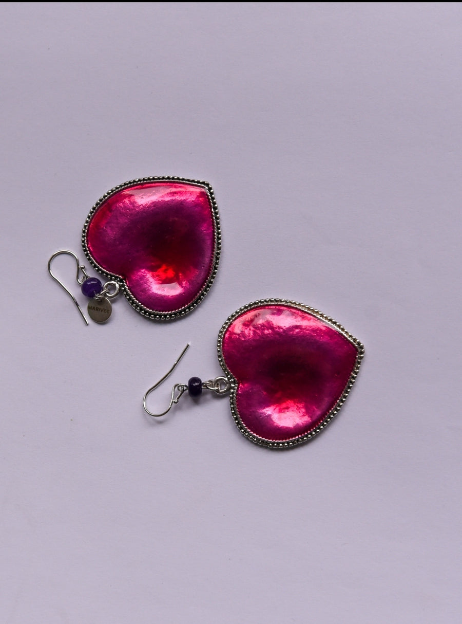 Deep in colors heart earrings