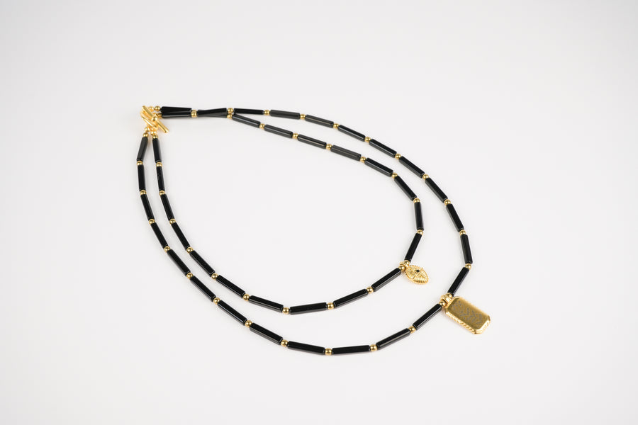 Glassy black double necklace