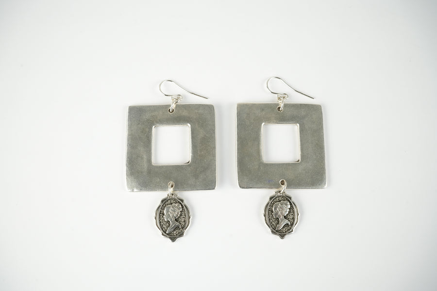 Silver square earrings