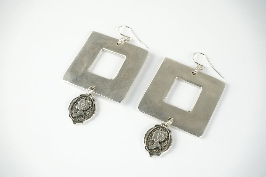 Silver square earrings