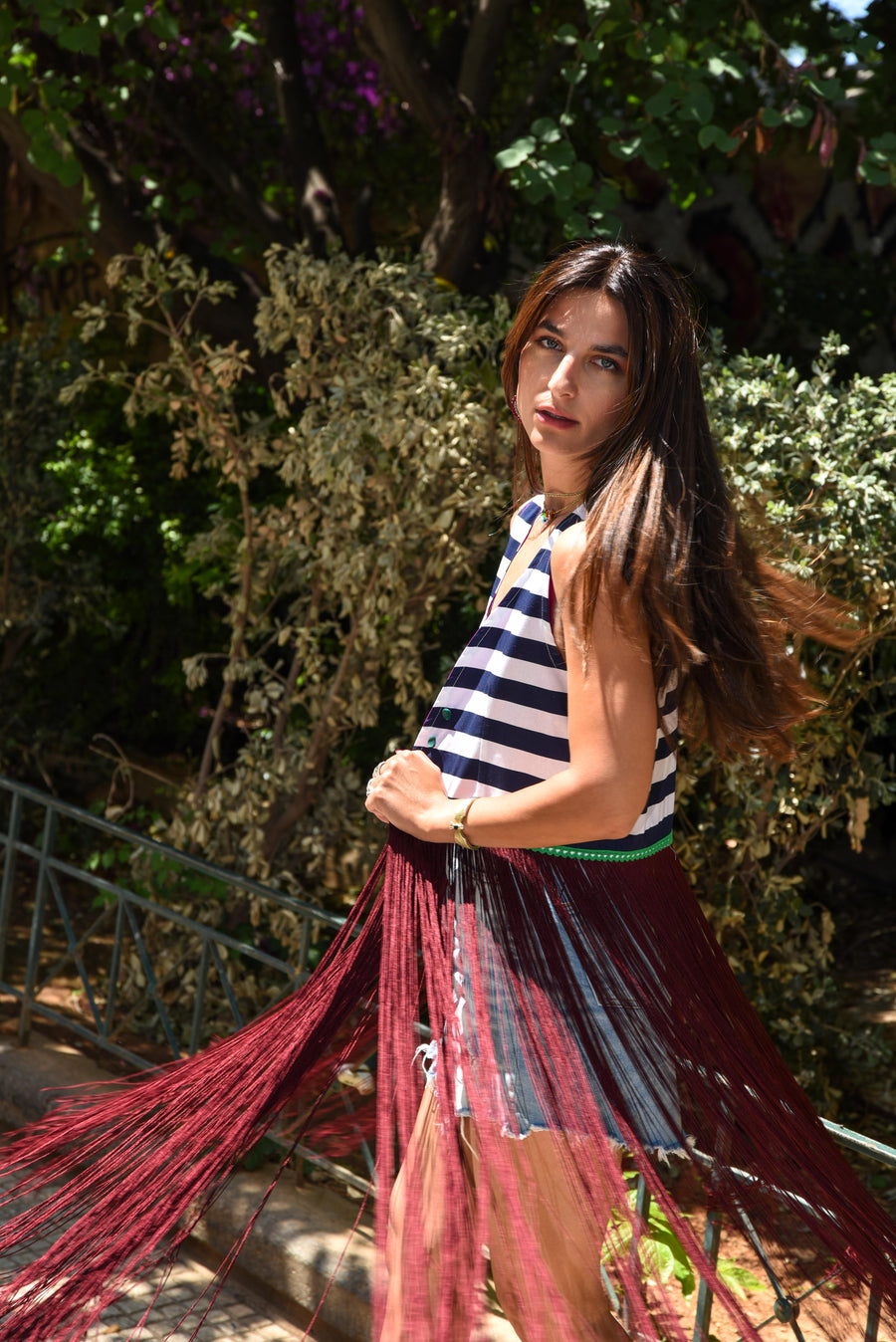 Multicolor navy fringed vest