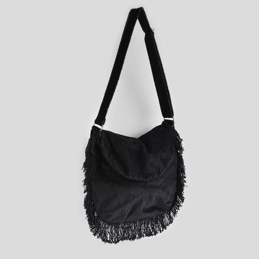Corduroy black velvet cross bag