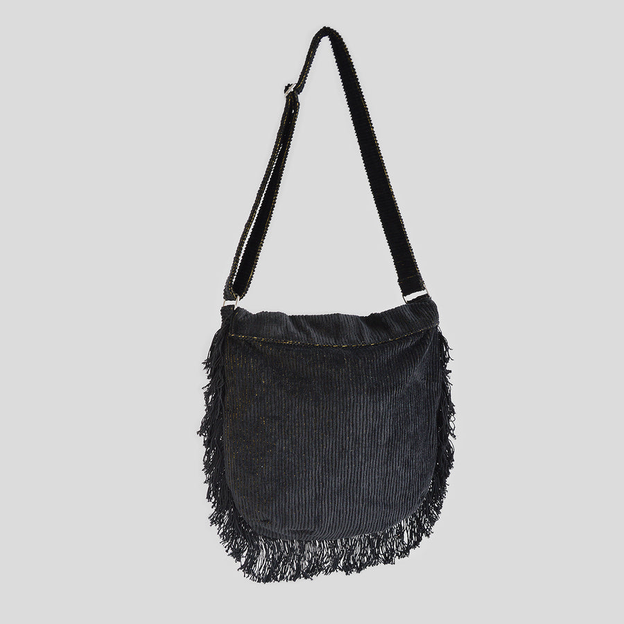 Corduroy black velvet cross bag