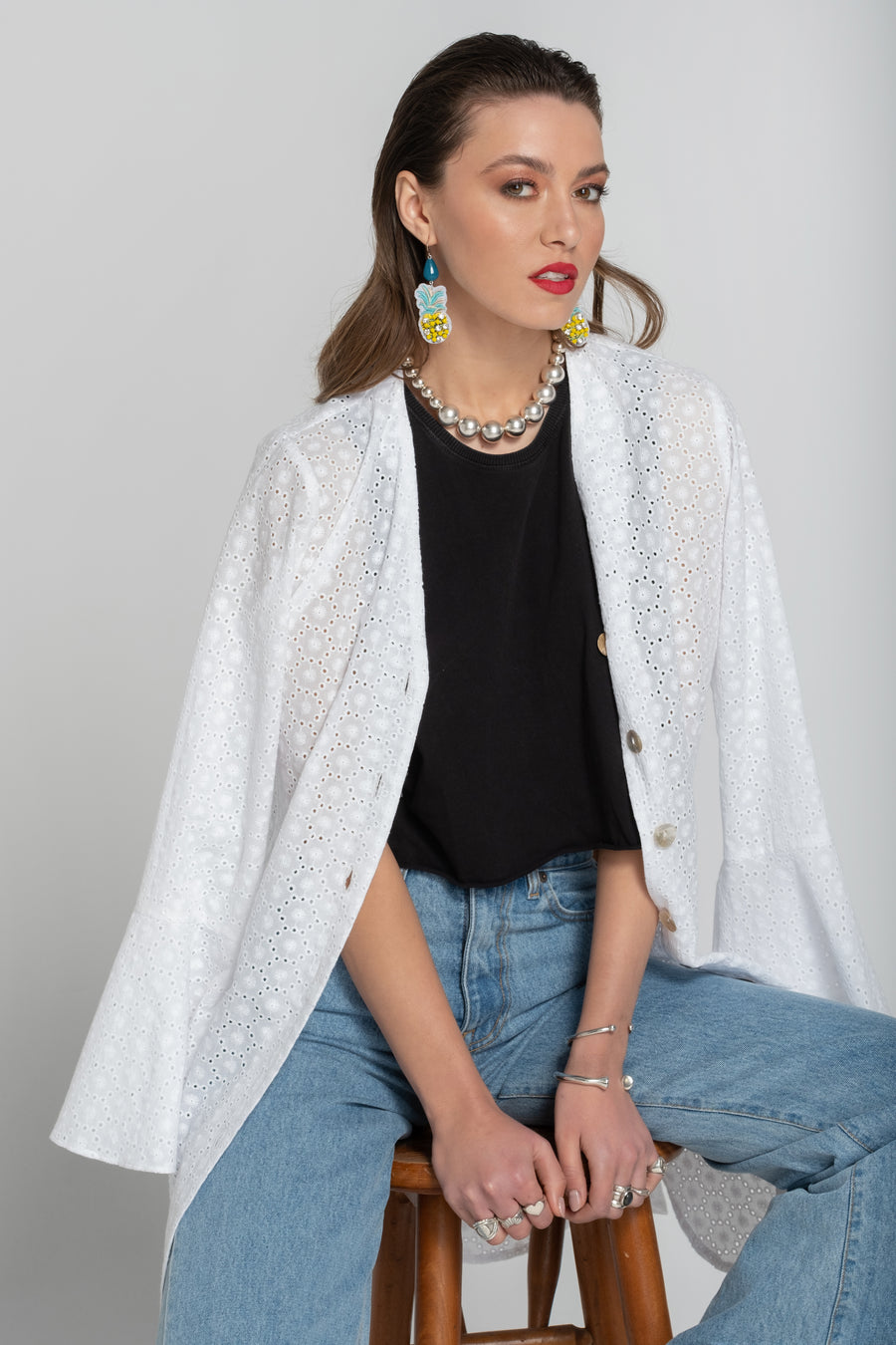 Papillon shirt dress (cotton white embroidery)