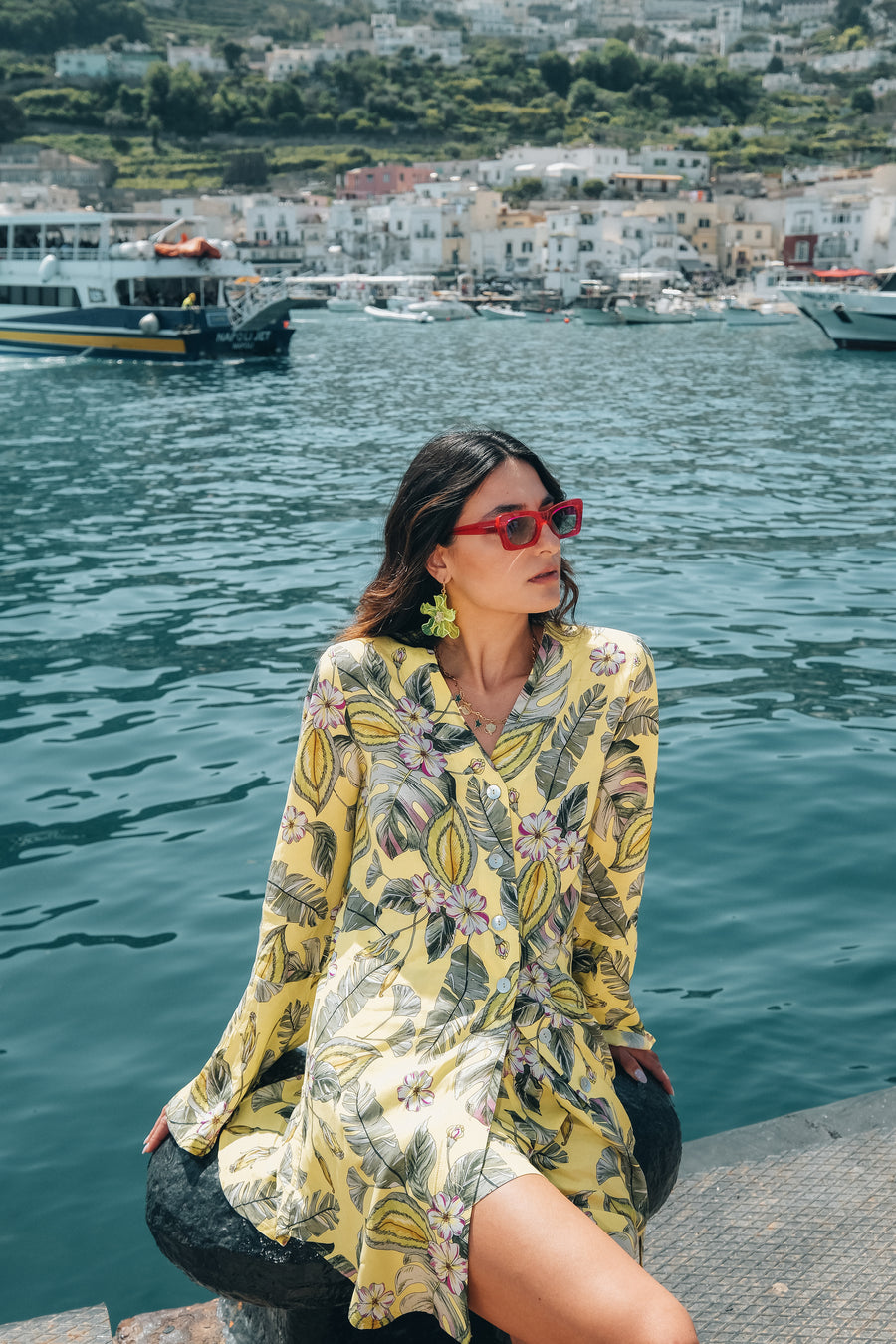 Papillon exotic shirt dress (yellow exotic pattern)