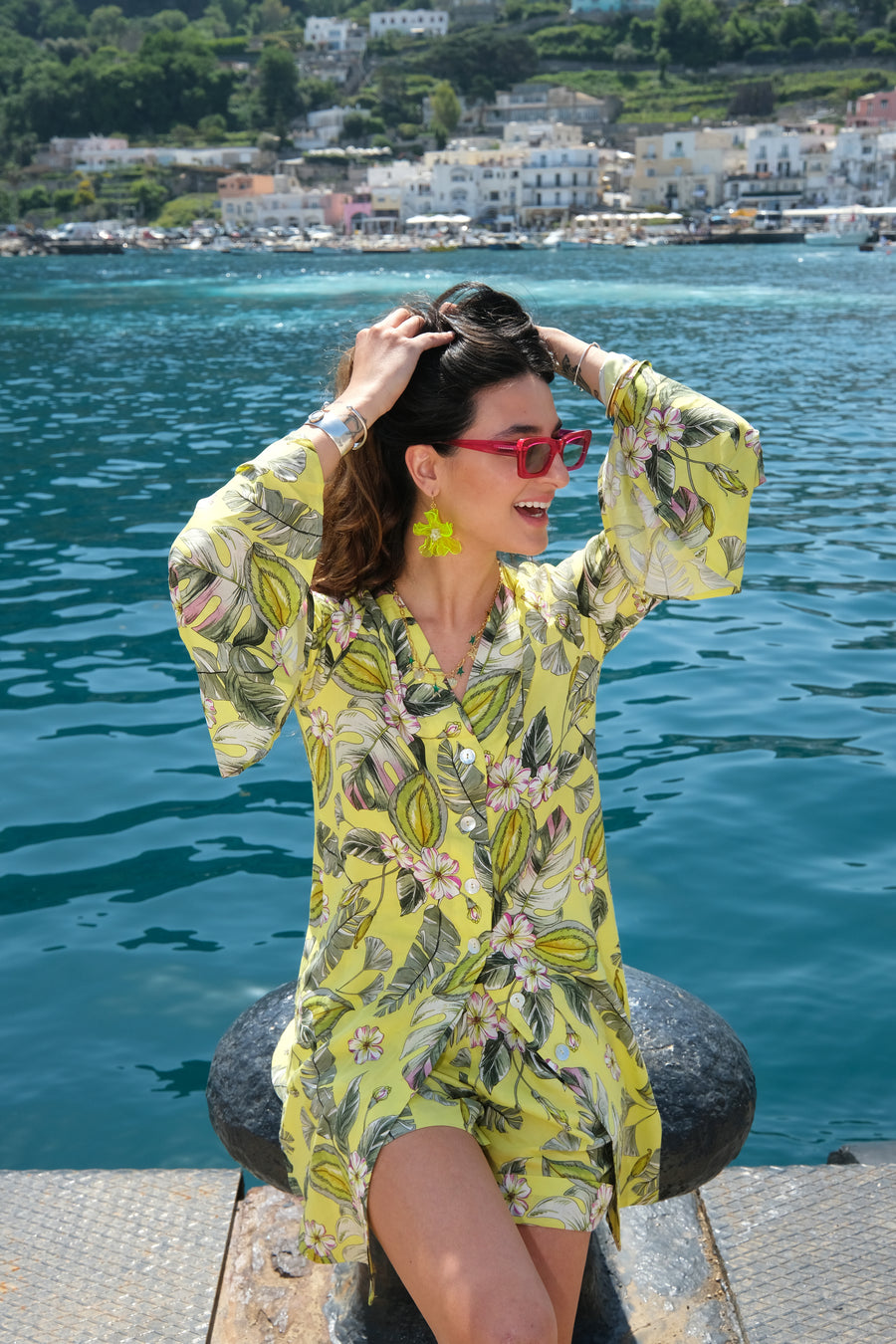 Papillon exotic shirt dress (yellow exotic pattern)