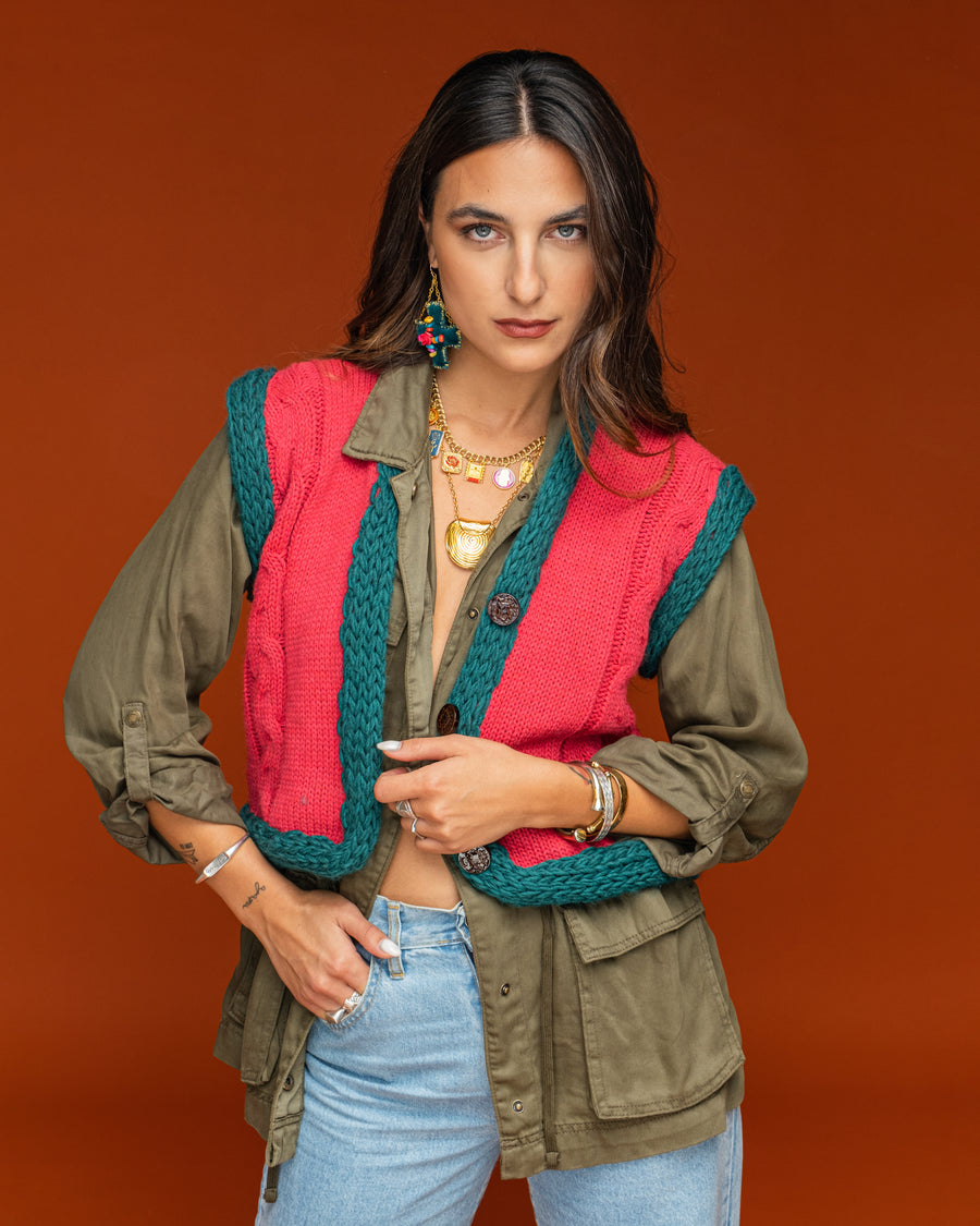 Spectrum knitted vest fouchsia