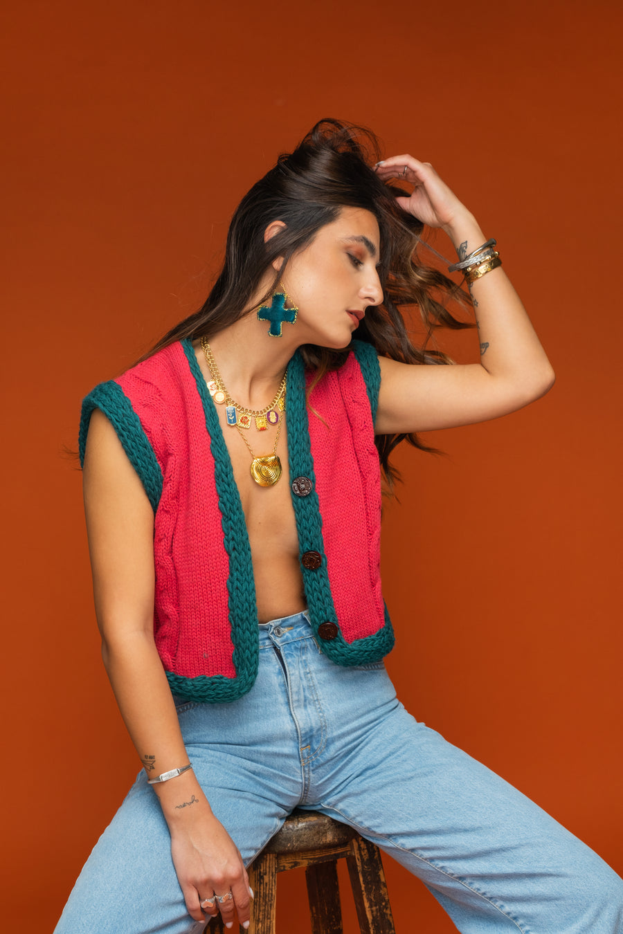 Spectrum knitted vest fouchsia