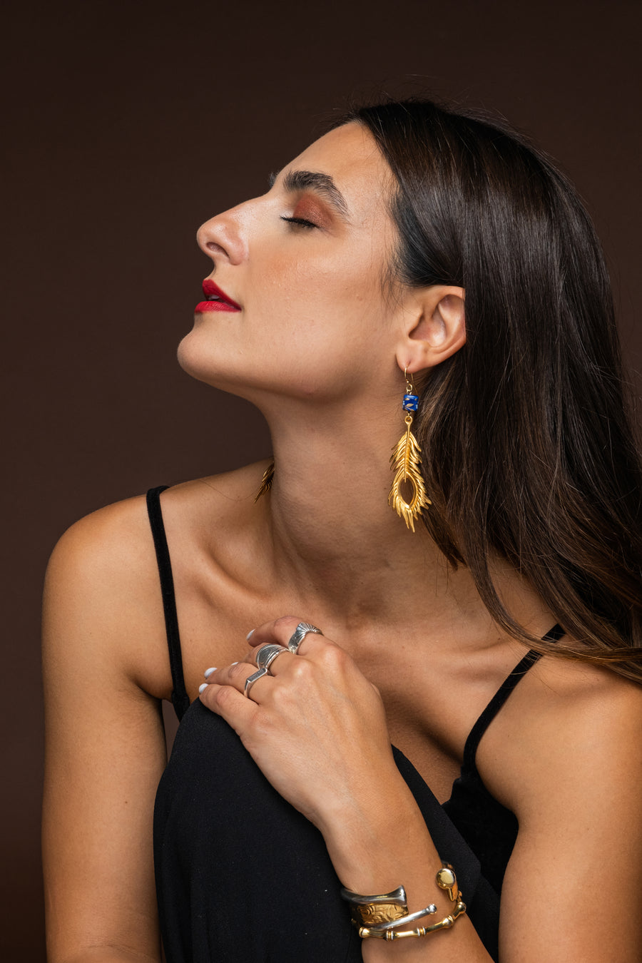Metallic gold feather earrings