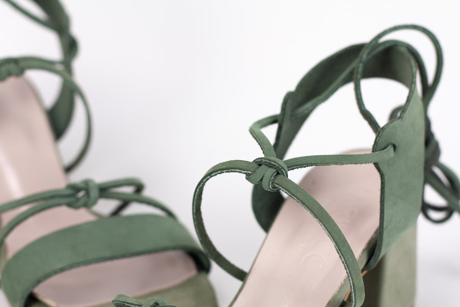 Valia Tie Leg Block Heel Sandals in mint