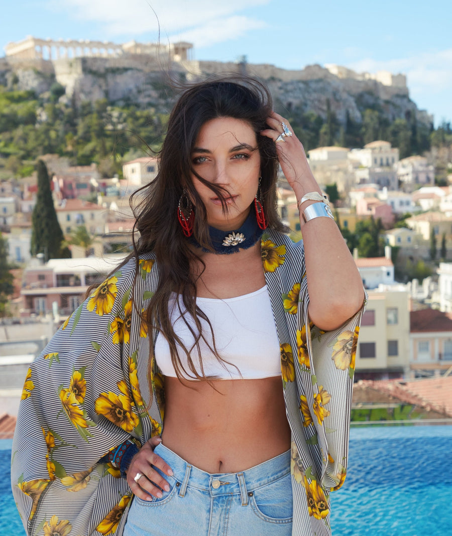 White likes denim choker necklace