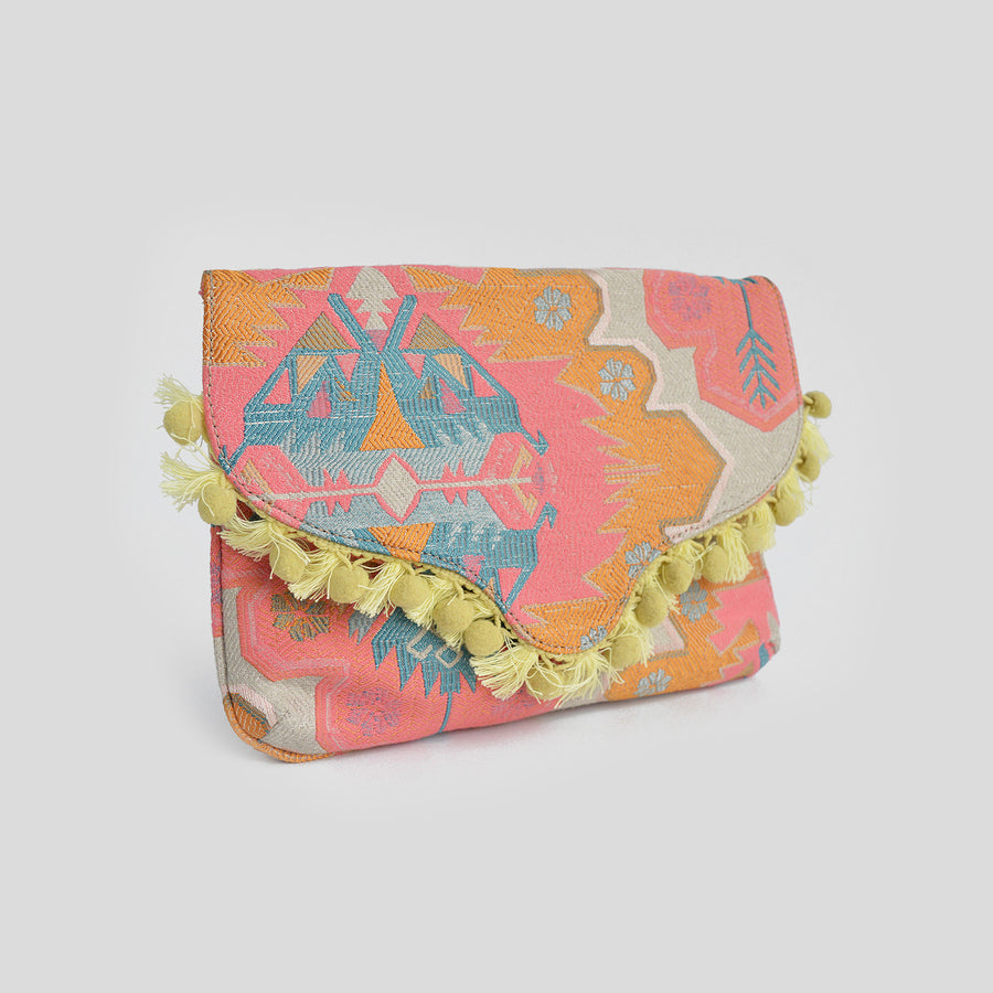 Pink Bohemian Life brocade clutch