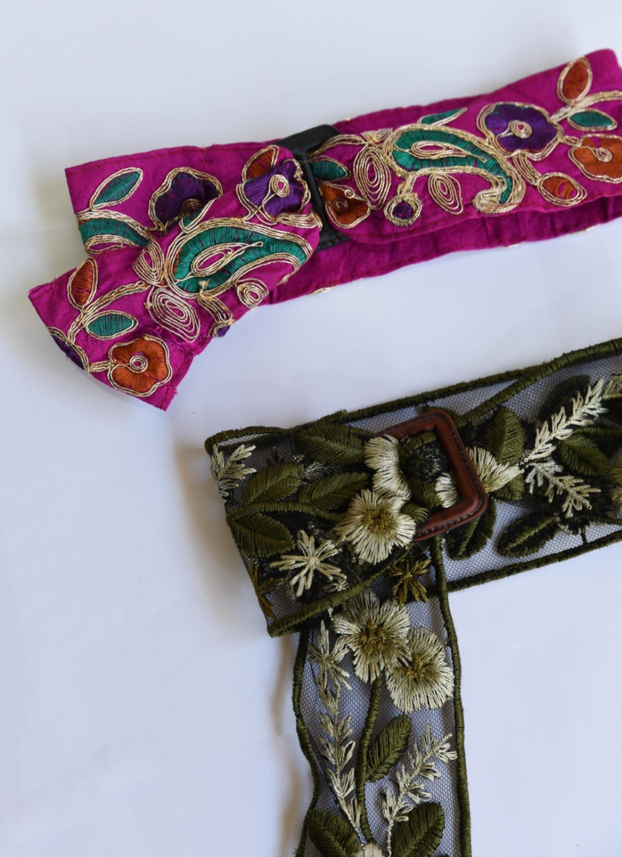 Summer skin belt choker (olive flowers)