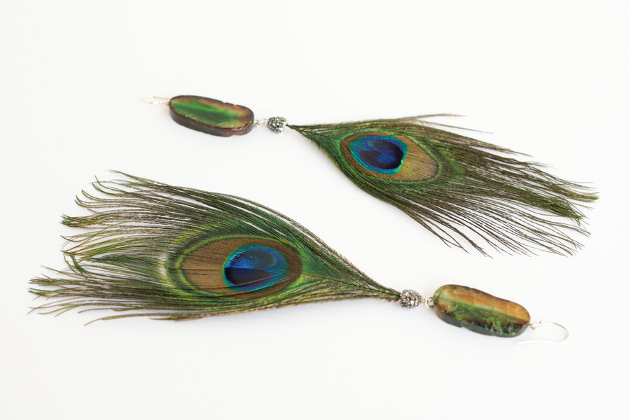Peacock feather earrings