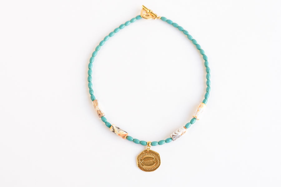 Turquoise fossil necklace