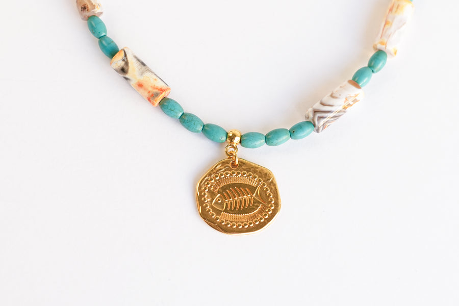 Turquoise fossil necklace
