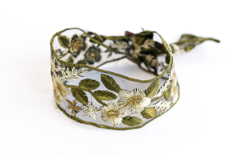 Summer skin belt choker (olive flowers)