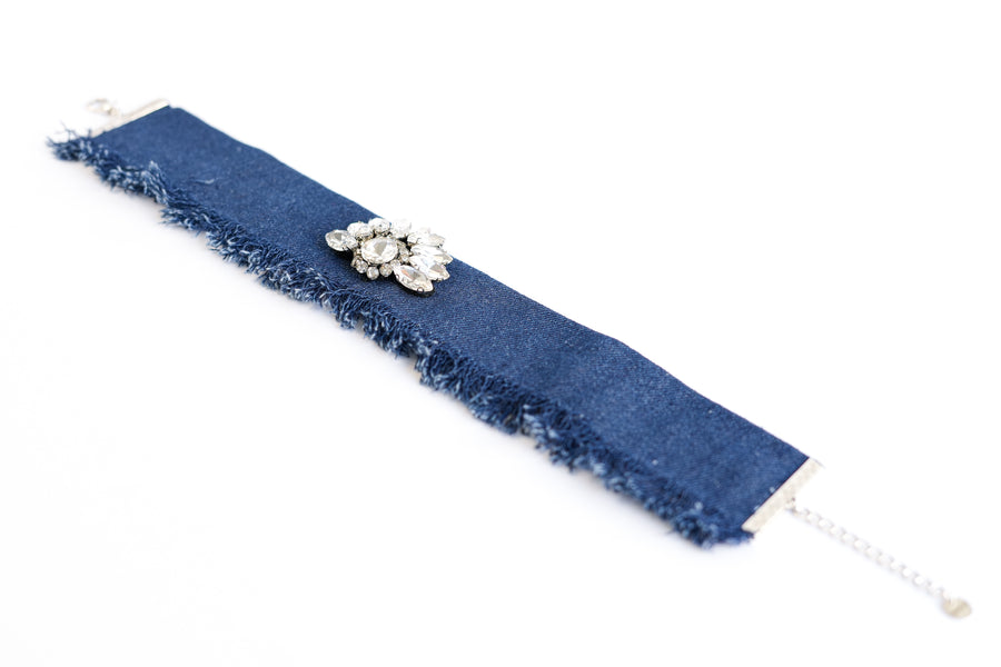 White likes denim choker necklace