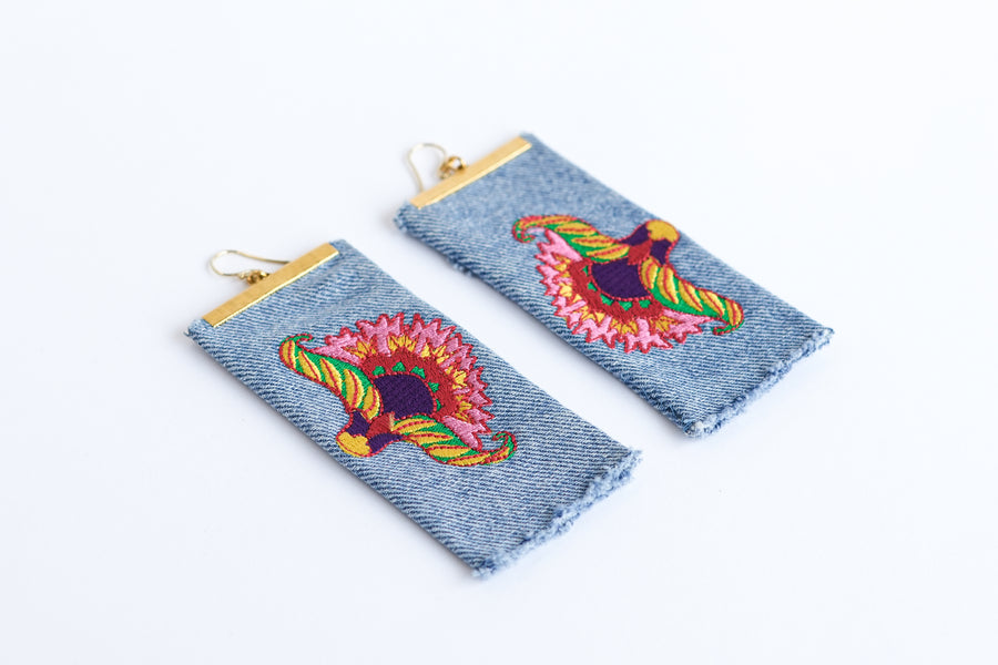 Knitted world denim earrings