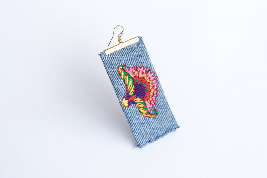 Knitted world denim earrings