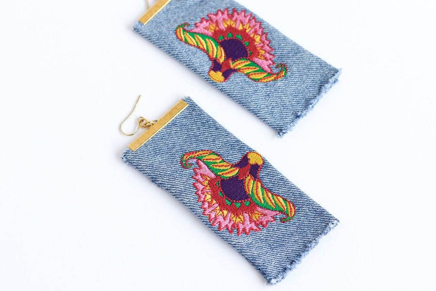 Knitted world denim earrings