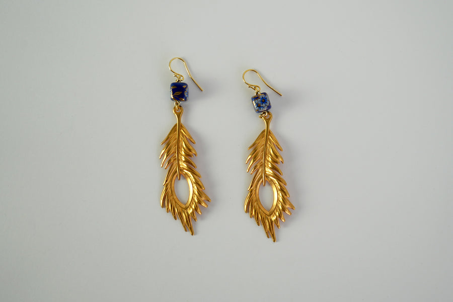 Metallic gold feather earrings