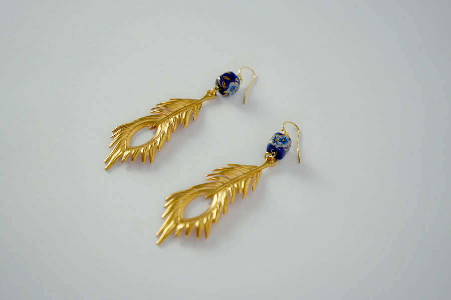 Metallic gold feather earrings