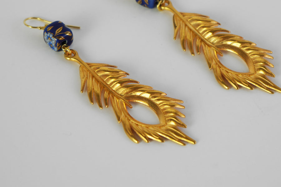 Metallic gold feather earrings
